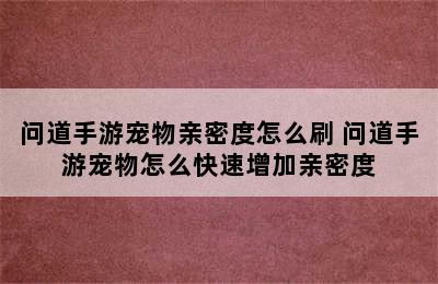 问道手游宠物亲密度怎么刷 问道手游宠物怎么快速增加亲密度